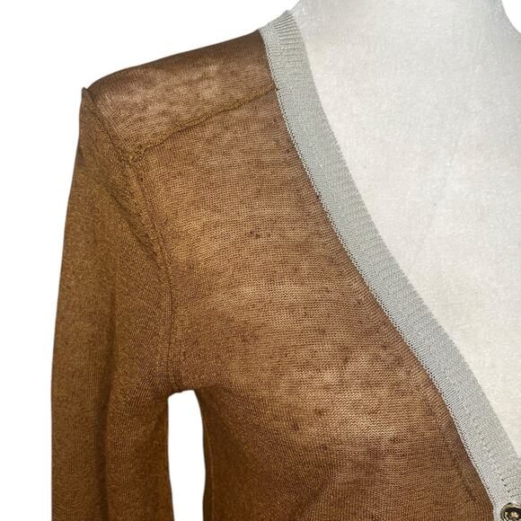 RACHEL ROY Linen Rust Brown & Silver 3/4 Sleeve Cardigan Sweater Women's Size S - Picture 4 of 10